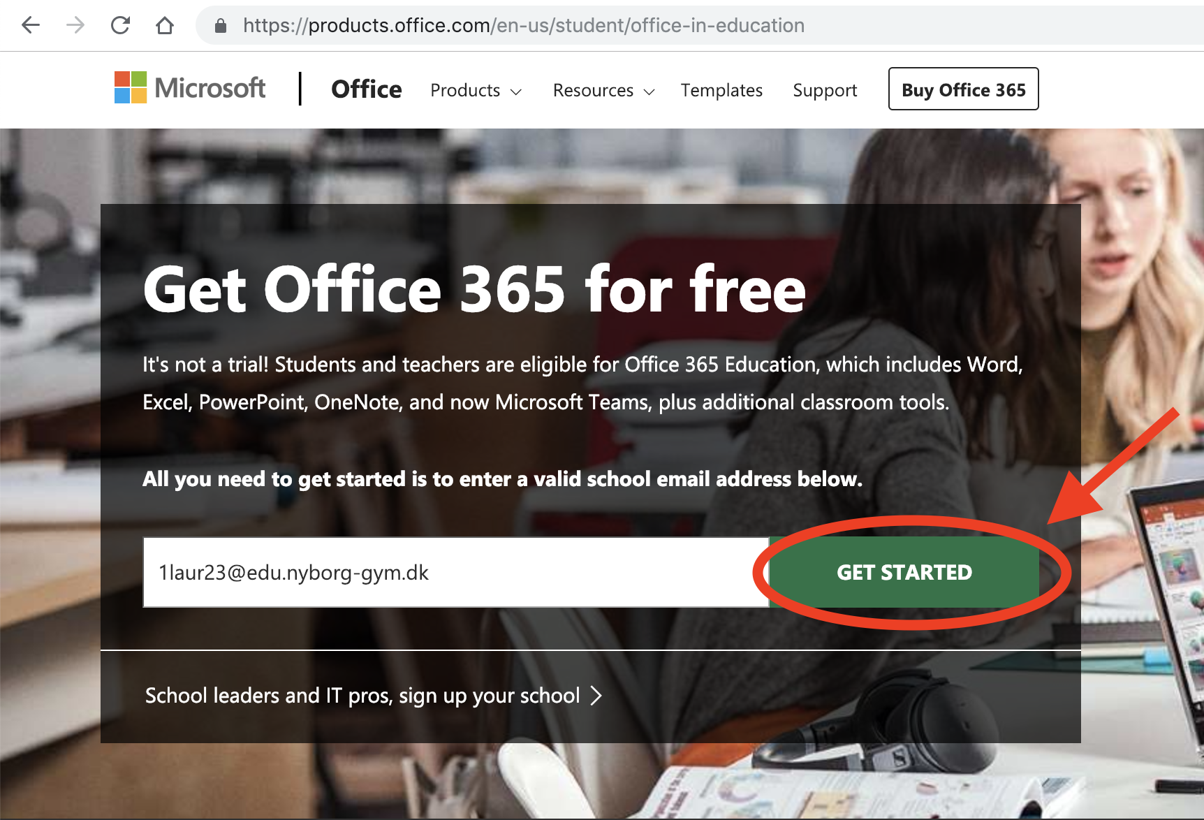 The 'Get started' button